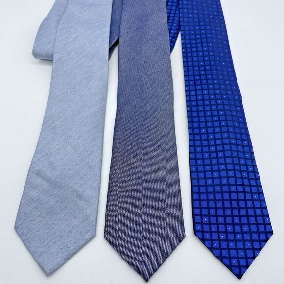 Calvin Klein Other - Calvin Klein Silk Blend Neckties Lot of 3 Blue Denim Window Pane Casual Elegant